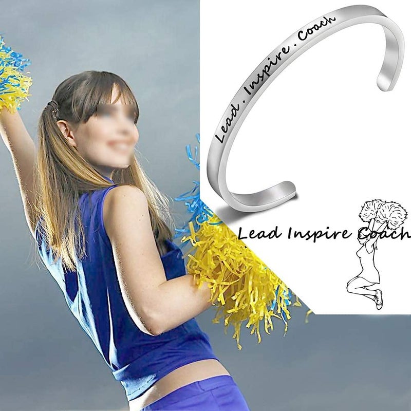 FEELMEM Cheerleader Bracelet Lead Inspire Coach Cuff Bangle Bracelet,Cheer Jewelry(SILVER) - Image 5